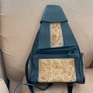 Puerto Vallarta Mexican leather convertible zipper backpack sling bag new !